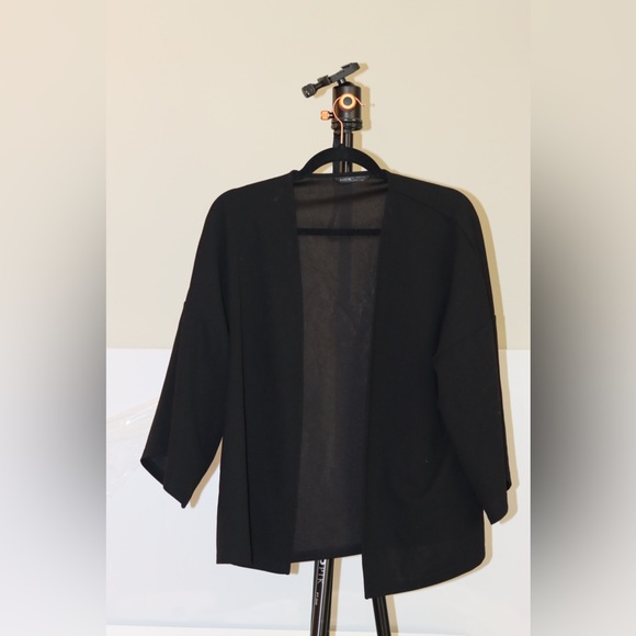 Black Drop Shoulder Bell Sleeve Solid Kimono SHEIN Size L - Picture 4 of 5